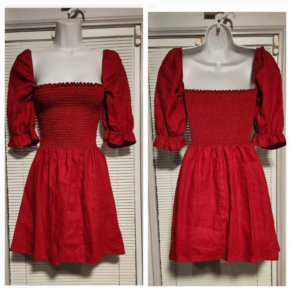 Reformation Cerise Linen Off Shoulder Mini Dress S - Picture 3 of 5